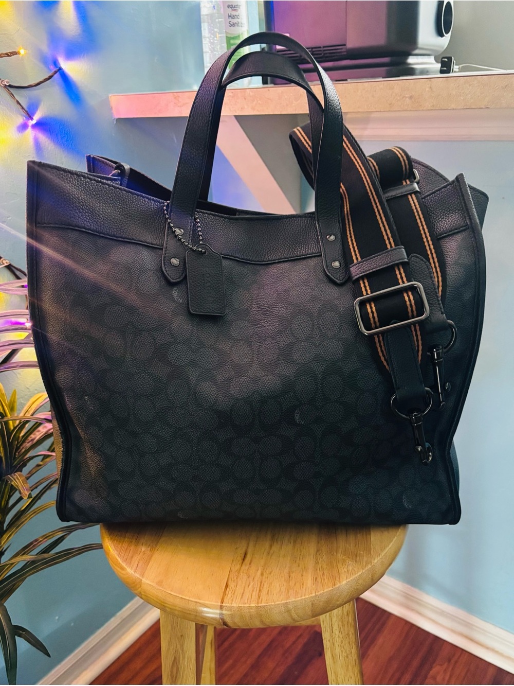 Coach XL Black Signature Leather Field Tote Bag